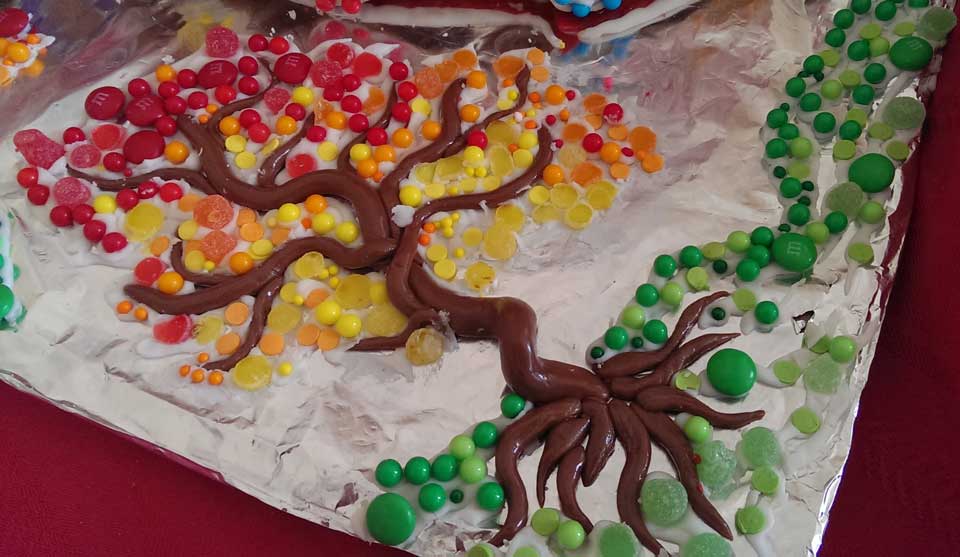 Candy tree made of tootsie rolls and gum drops